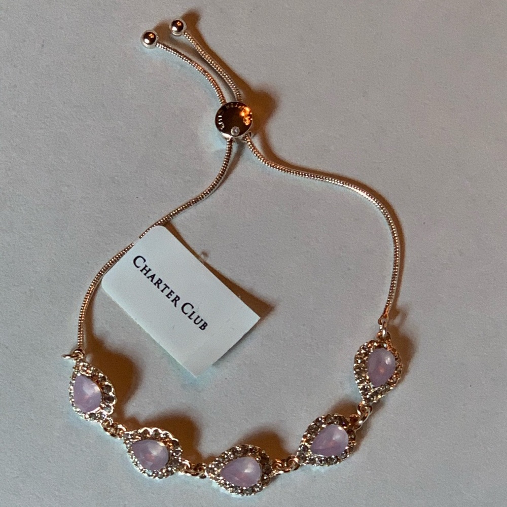 NWT Crystal Stone Rose & Pink Slider Bracelet